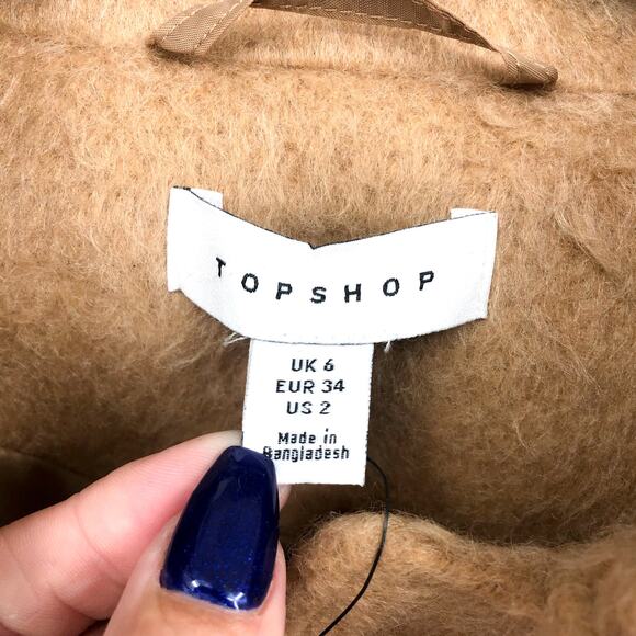 TOPSHOP Women's Brushed Shacket Size 2 Tan Camel Belted Long Sleeve NWT - Picture 10 of 13